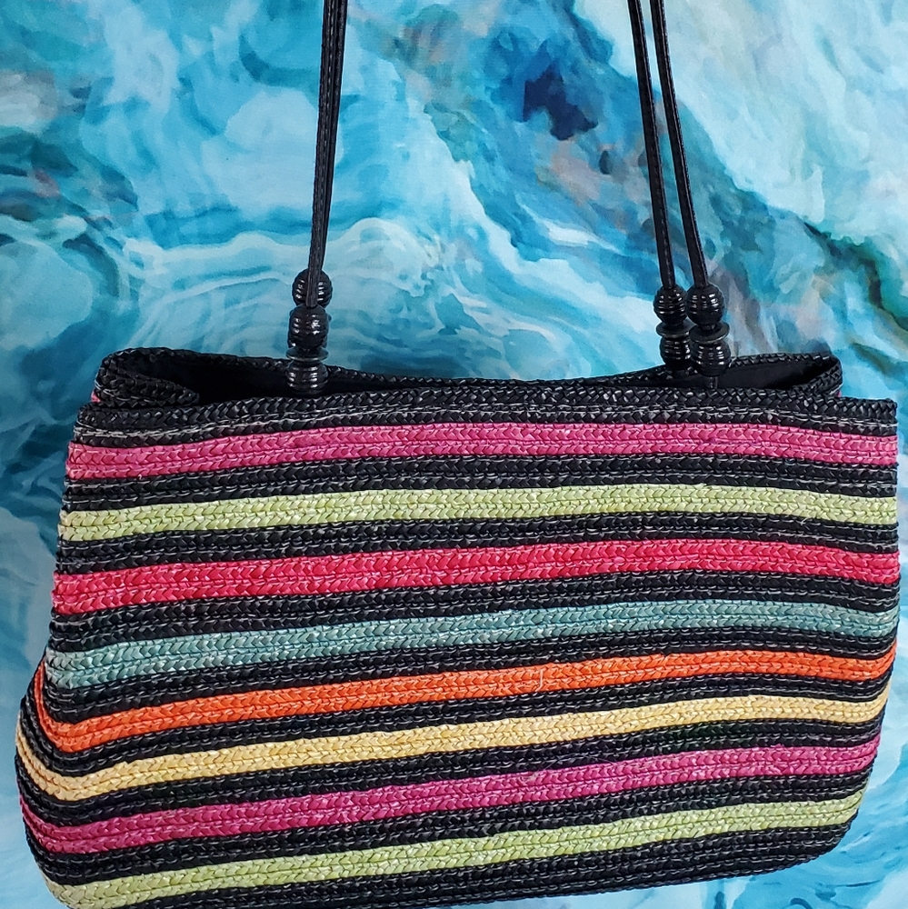 Rainbow stripe braided woven purse